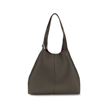 Large Pouch Tote Shoulder Bag by Coccinelle for women in grained bos taurus calf leather brown, gold & signature features an effortlessly chic silhouette with a secure zipper, toggle & button, ample single-compartment, and versatile for effortlessly chic everyday luxury.