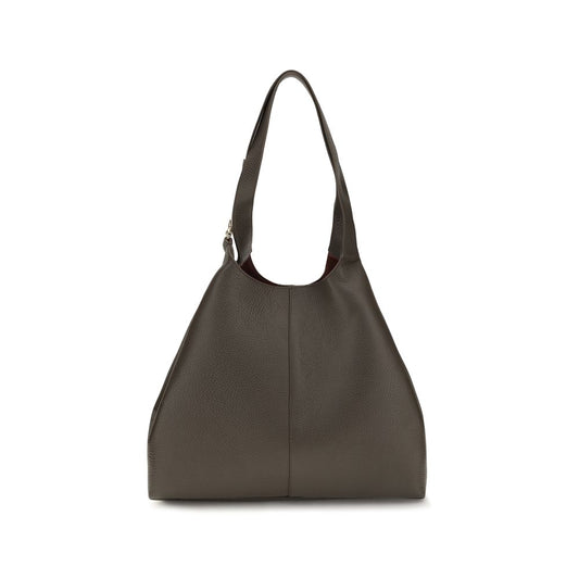 Large Pouch Tote Shoulder Bag by Coccinelle for women in grained bos taurus calf leather brown, gold & signature features an effortlessly chic silhouette with a secure zipper, toggle & button, ample single-compartment, and versatile for effortlessly chic everyday luxury.