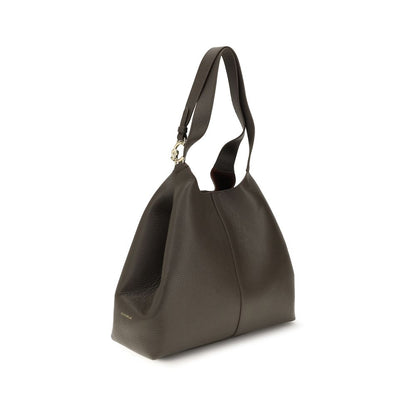 Large Pouch Tote Shoulder Bag by Coccinelle for women in grained bos taurus calf leather brown, gold & signature features a enviable silhouette, showcasing a secure zipper, toggle & button, ample single-compartment, and enviable for a enviable finish.