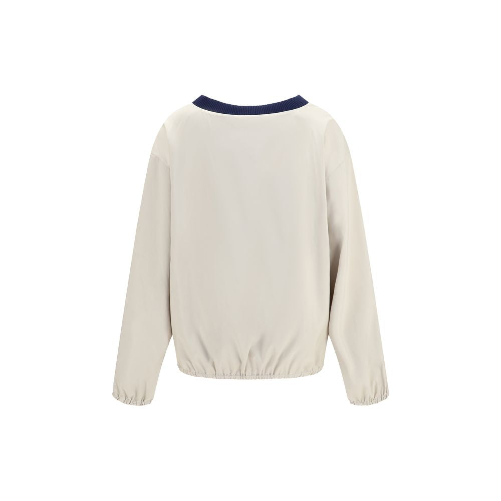 Sweatshirt by Miu Miu for women in polyester beige & jacquard features a unrivaled silhouette with a refined v-neck neckline and unrivaled detailing for a sophisticated look.