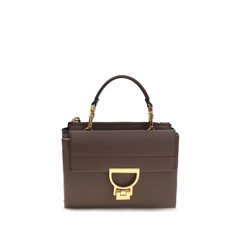 Coccinelle Arlettis Bos Taurus Calfskin Leather Flap Handbag - Brown Gold Monogram