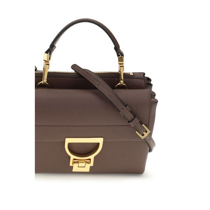 Coccinelle Arlettis Bos Taurus Calfskin Leather Flap Handbag - Brown Gold Monogram
