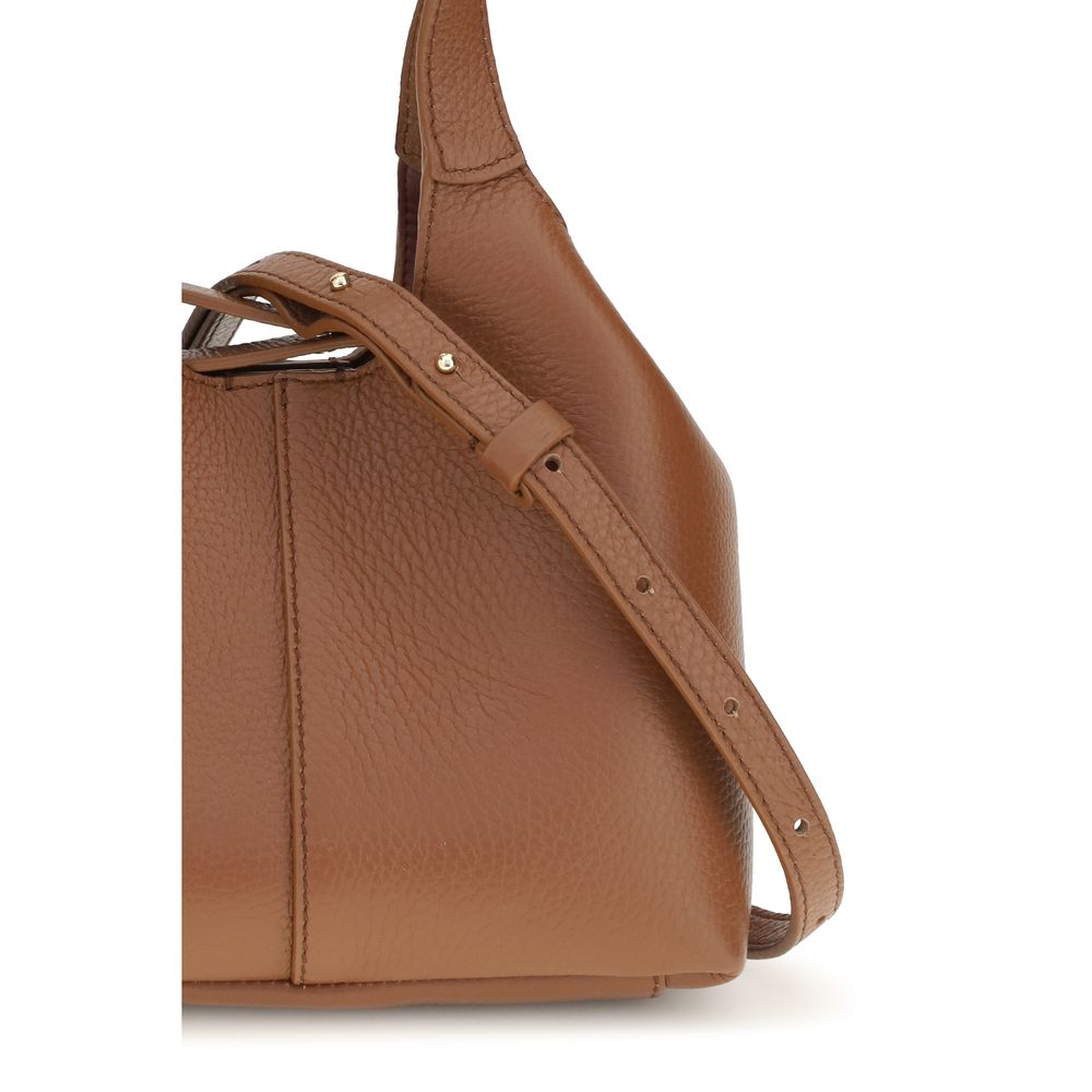 Small Crossbody Pouch Handbag by Coccinelle for women in bos taurus calf grained leather brown & gold features a signature silhouette, showcasing a secure zipper & button and signature with versatile crossbody-strap, shoulder-strap, handle, adjustable-strap & detachable-strap for a sophisticated look.