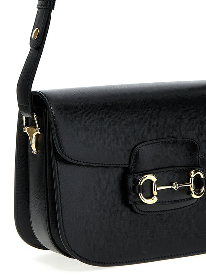 Gucci Horsebit Icon Leather Shoulder Bag - Black Gold