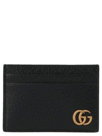 Cardholder Card Case by Gucci for men in calfskin leather black features a sleek silhouette, showcasing the sleek design of the Gg Marmont Calfskin Leather Cardholder Card Case with functional card-organization for a premium look.