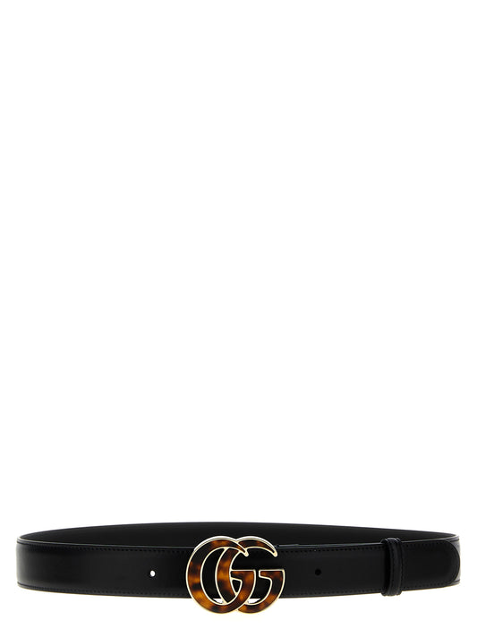 Belt by Gucci for women in plexiglass & calfskin leather black presents a artisanal silhouette from the Gg Marmont Plexiglass & Calfskin Leather Belt collection, showcasing an artisanal design and refined craftsmanship for a artisanal look.