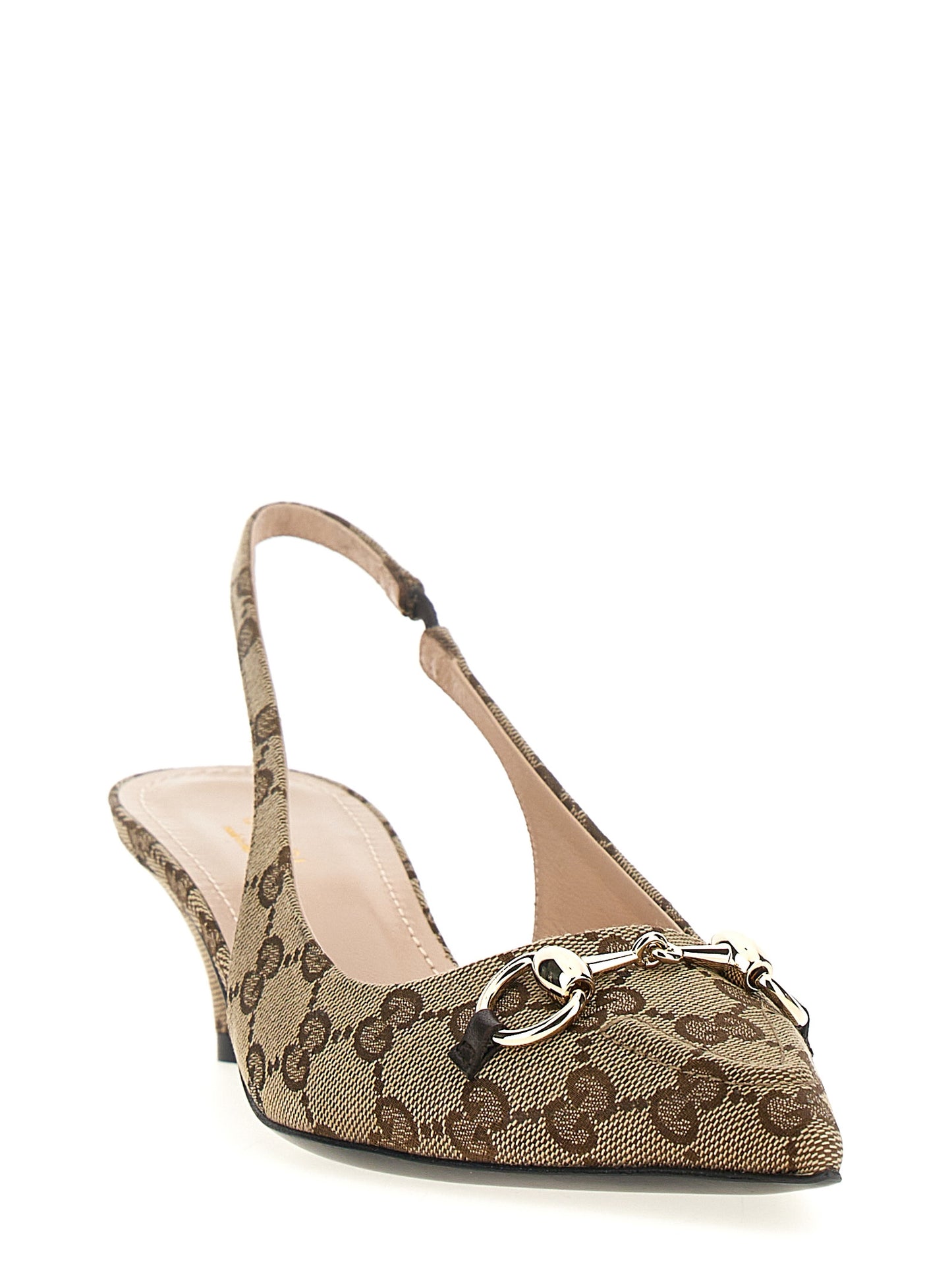 Gucci Gg Women's Polyamide Polyester & Cotton Low-Heel Mid-Heel Slingback Pumps Heels - Beige