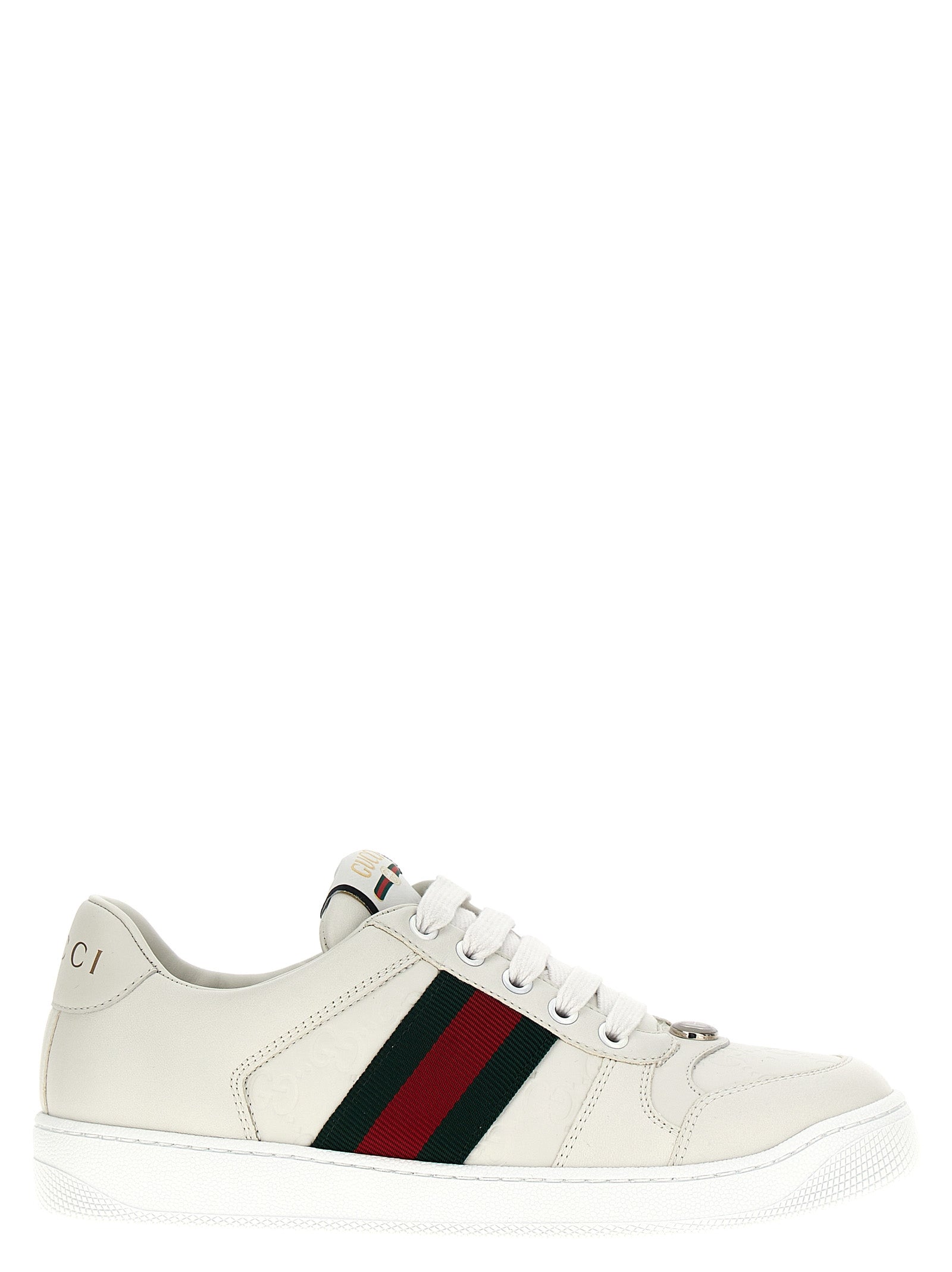 Sneakers by Gucci for women in lamb leather white presents a sumptuous silhouette, artfully capturing the essence of the Ribbon Women's Low Top Lamb Leather Sneakers with its sumptuous low-top style design.