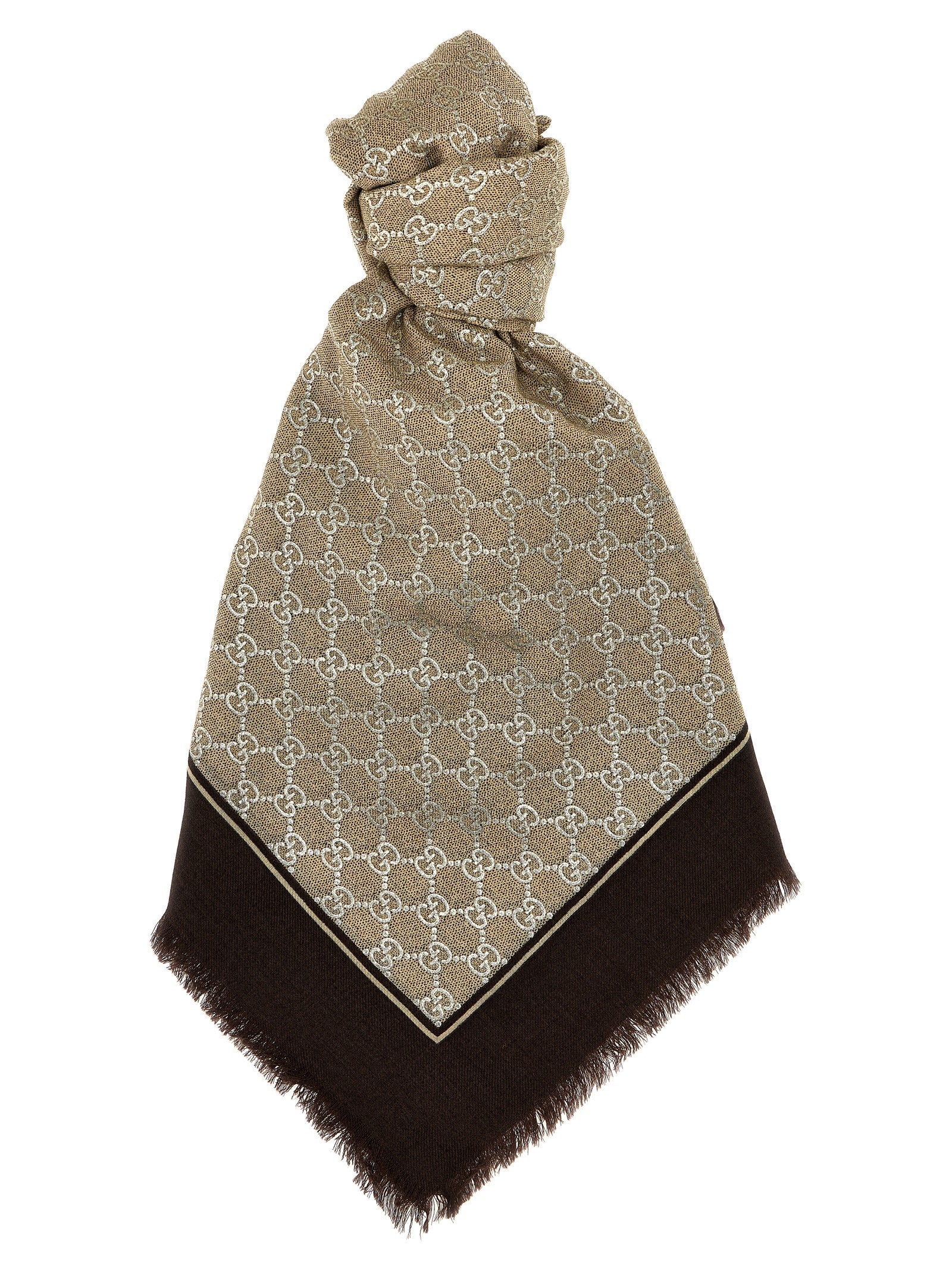 Scarf by Gucci for women in wool multicolor & jacquard showcases a warm silhouette from the Gg Wool Wrap Scarf collection, offering a warm drape that exudes sophisticated luxury.