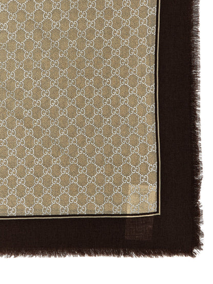 Scarf by Gucci for women in wool multicolor & jacquard features a timeless silhouette, artfully capturing the essence of the timeless Gg Wool Wrap Scarf design for a sophisticated look.