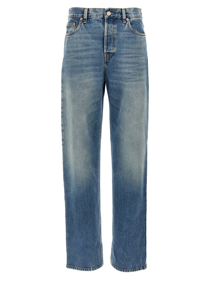 Jeans by Gucci for women in denim cotton blue & signature presents a refined pantology silhouette, artfully defined by a refined pantology relaxed-fit, boyfriend & oversized, long, and a sophisticated mid rise.