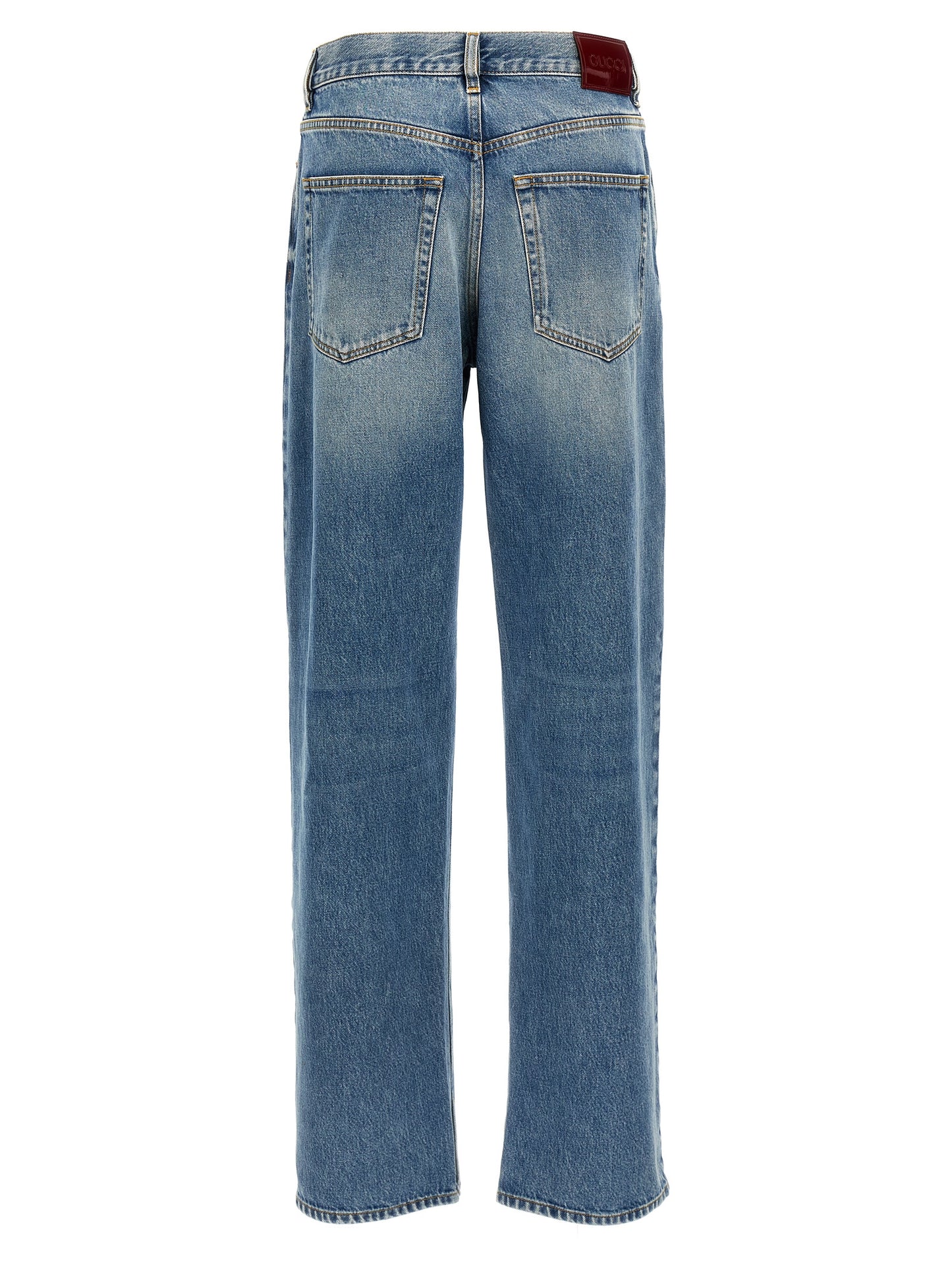 Jeans by Gucci for women in denim cotton blue & signature features a refined silhouette with a refined relaxed-fit, boyfriend & oversized, defined by a mid rise and a refined long for a refined finish.