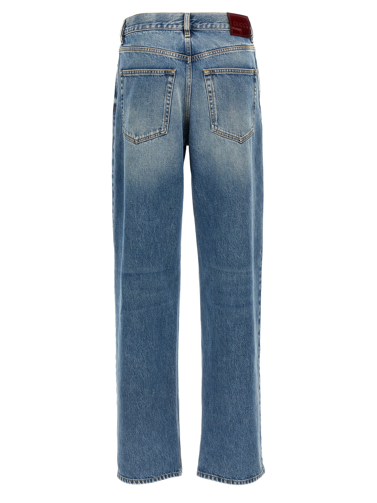 Jeans by Gucci for women in denim cotton blue & signature features a refined silhouette with a refined relaxed-fit, boyfriend & oversized, defined by a mid rise and a refined long for a refined finish.