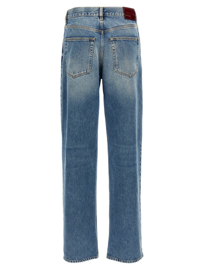Jeans by Gucci for women in denim cotton blue & signature features a refined silhouette with a refined relaxed-fit, boyfriend & oversized, defined by a mid rise and a refined long for a refined finish.