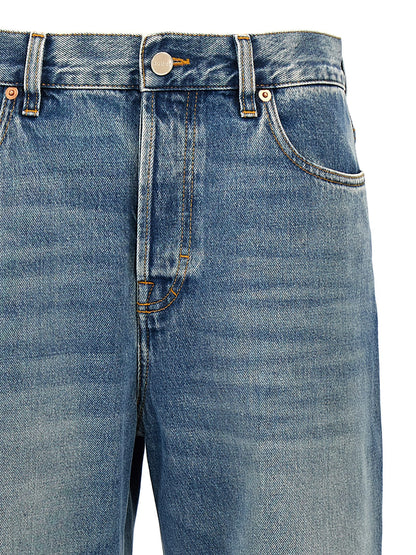 Jeans by Gucci for women in denim cotton blue & signature features an refined tailoring silhouette, showcasing a premium relaxed-fit, boyfriend & oversized with a mid rise and long cut for a refined tailoring look.