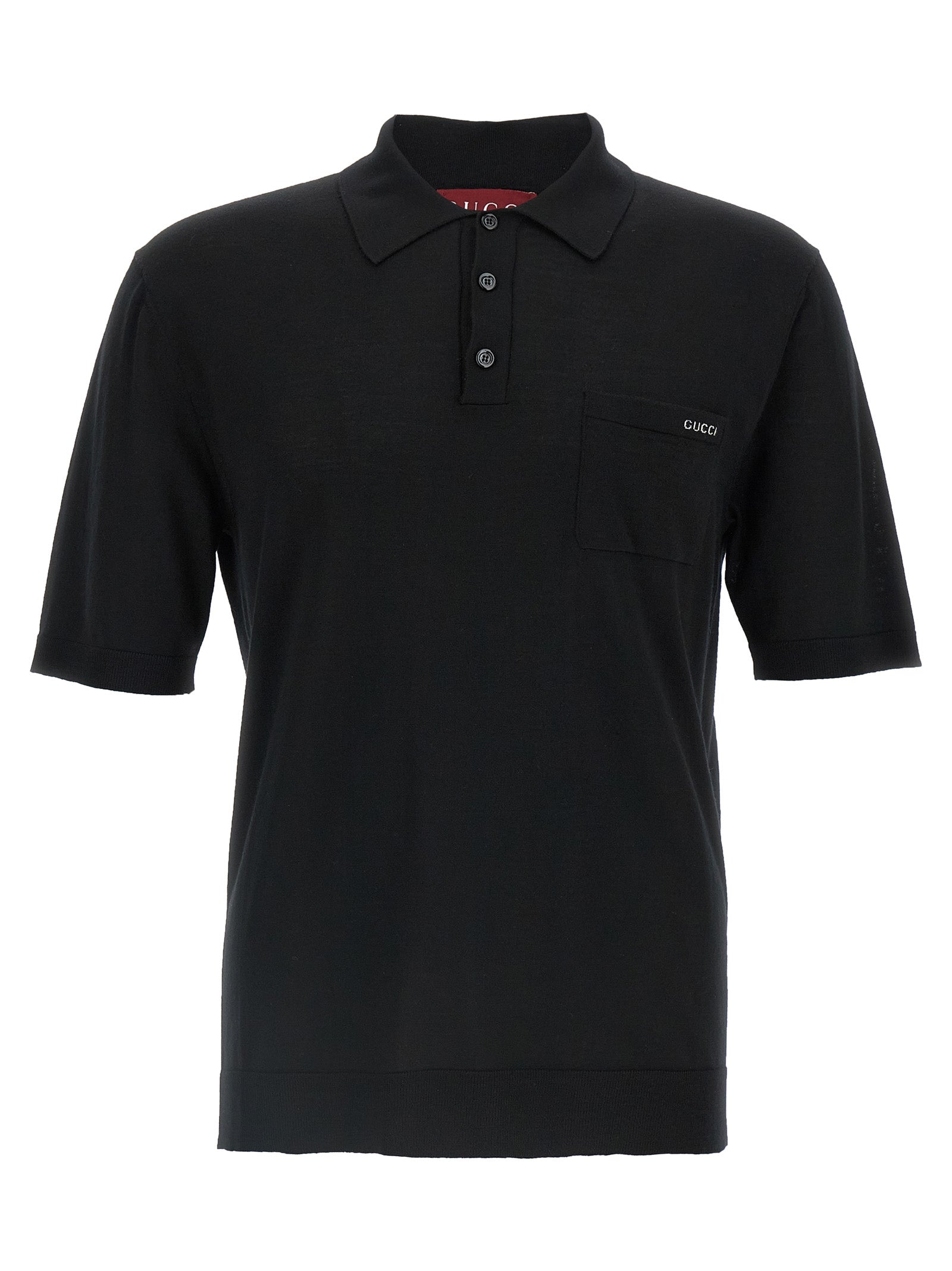 Polo Shirt by Gucci for men in wool black showcases a sharp silhouette, detailed with a refined and sharp for a sophisticated finish.
