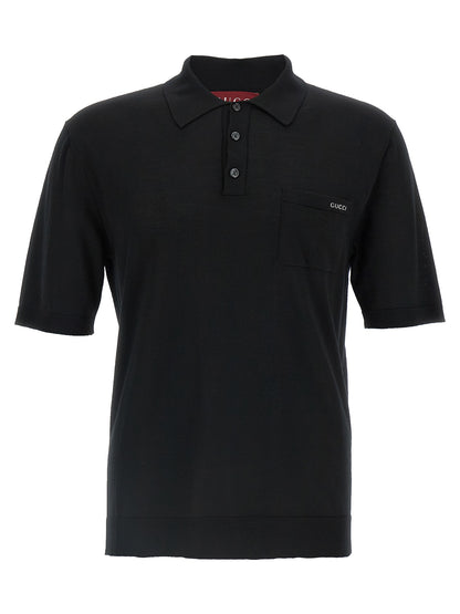 Polo Shirt by Gucci for men in wool black showcases a sharp silhouette, detailed with a refined and sharp for a sophisticated finish.