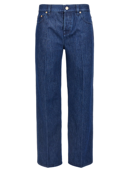 Jeans by Gucci for women in cotton denim blue & signature features a refined silhouette with a refined straight-leg, defined by a and a refined long for a refined finish.