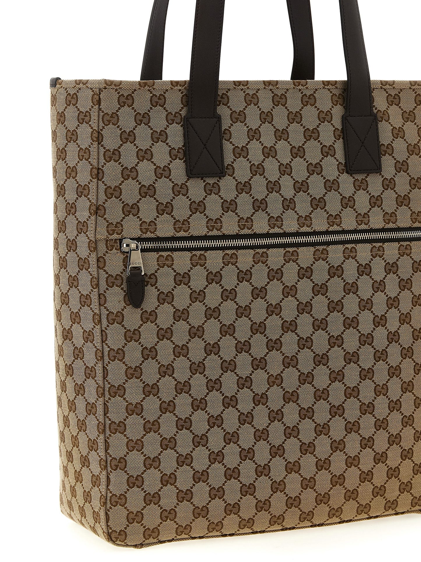 Shoulder Bag by Gucci for men in poly cotton & leather brown, signature & monogram presents a versatile silhouette, showcasing a secure zipper and versatile with versatile shoulder-strap & handle for a sophisticated look.