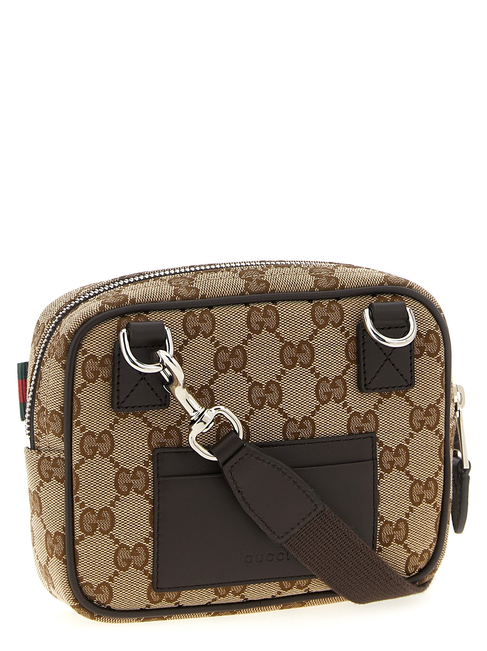 Crossbody Messenger Bag by Gucci for men in poly cotton & leather beige & signature features a statement-making Gg Ribbon Poly Cotton & Leather Crossbody Messenger Bag design with a secure zipper, statement-making cardholder, and versatile crossbody-strap & adjustable-strap for a sophisticated look.