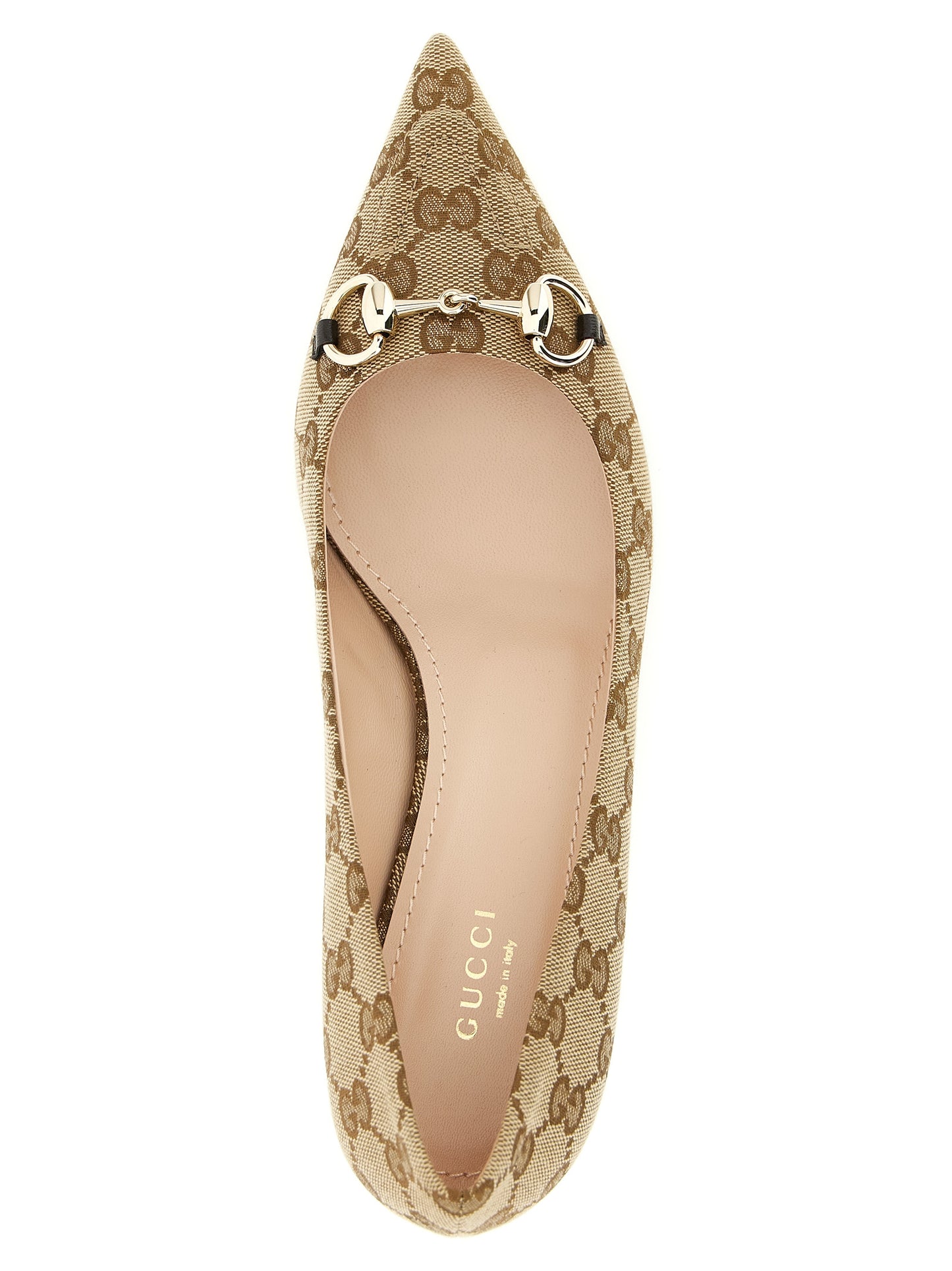 Mid-Heel Pumps Heels by Gucci for women in poly cotton & leather beige features a effortlessly chic Gg Women's Poly Cotton & Leather Mid-Heel Pumps Heels design with a sophisticated mid-heel cone-heel and elegant pointed toe style.