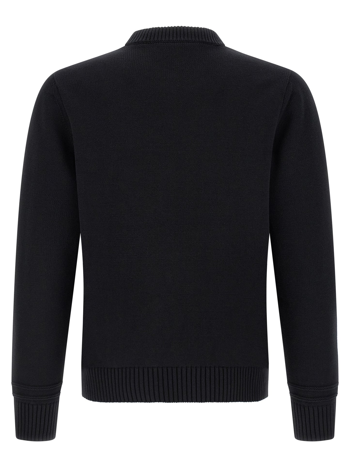Cardigan by Gucci for men in wool cotton black presents a textural silhouette, artfully finished with a textural crew neckline and for a sophisticated, textural look.