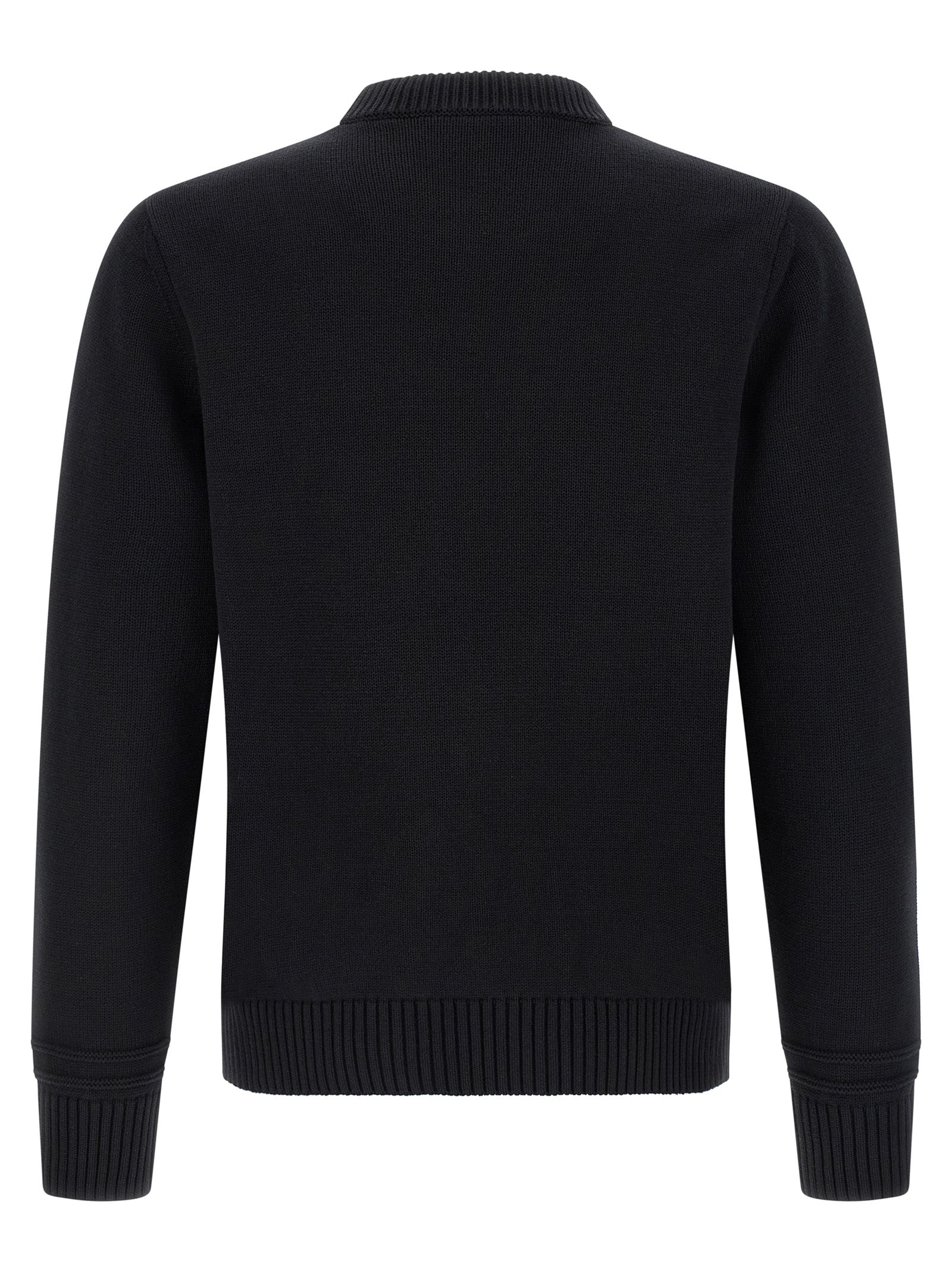 Cardigan by Gucci for men in wool cotton black presents a textural silhouette, artfully finished with a textural crew neckline and for a sophisticated, textural look.
