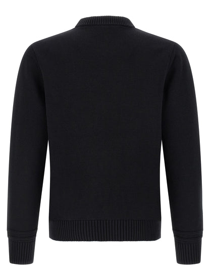Cardigan by Gucci for men in wool cotton black presents a textural silhouette, artfully finished with a textural crew neckline and for a sophisticated, textural look.