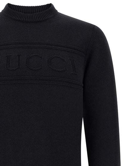 Cardigan by Gucci for men in wool cotton black showcases a captivating silhouette, artfully detailed with a captivating and crew neckline for a truly sophisticated captivating look.