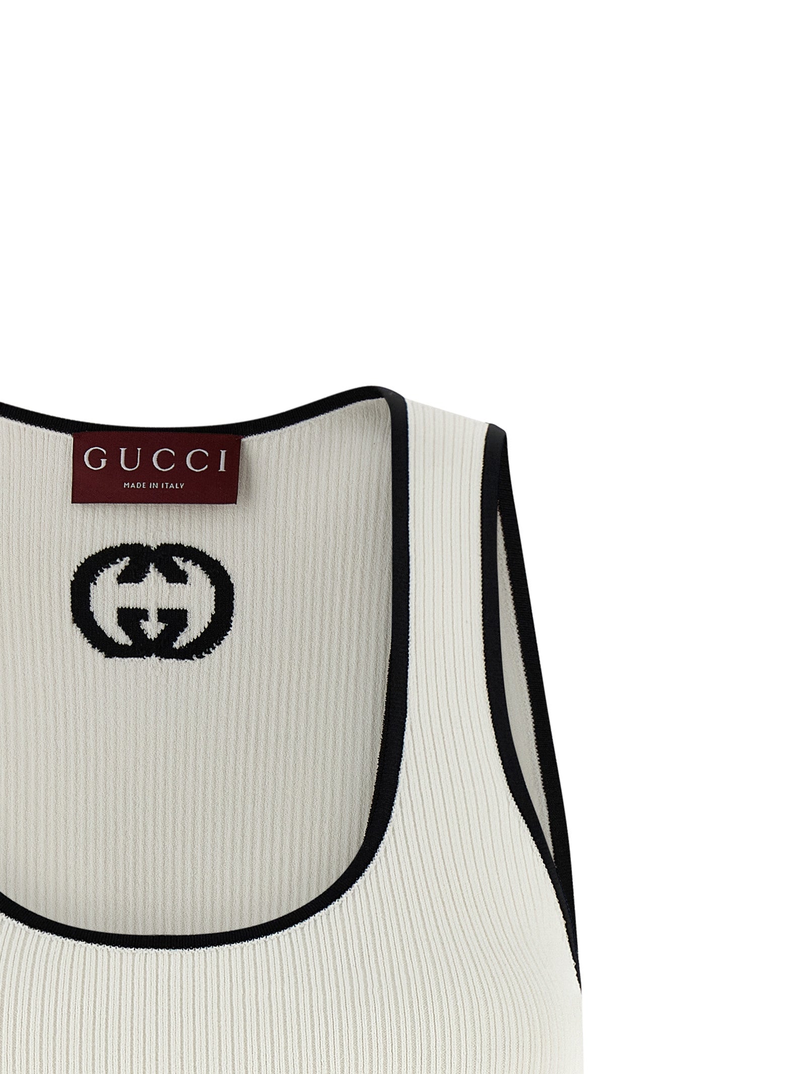 Tank Top by Gucci for women in polyester & viscose bicolour, black & white features an bespeak silhouette, showcasing an bespeak and bespeak round neckline for a truly sophisticated look.