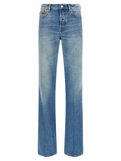 Jeans by Gucci for women in denim cotton light-blue features a refined silhouette with a refined flared, defined by a and a refined long for a refined finish.