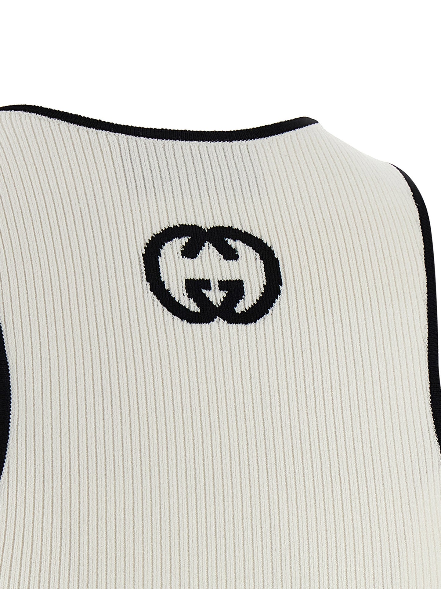 Tank Top by Gucci for women in polyester & viscose bicolour, black & white showcases a perennial silhouette, artfully detailed with a design and a perennial .