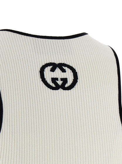 Tank Top by Gucci for women in polyester & viscose bicolour, black & white showcases a perennial silhouette, artfully detailed with a design and a perennial .