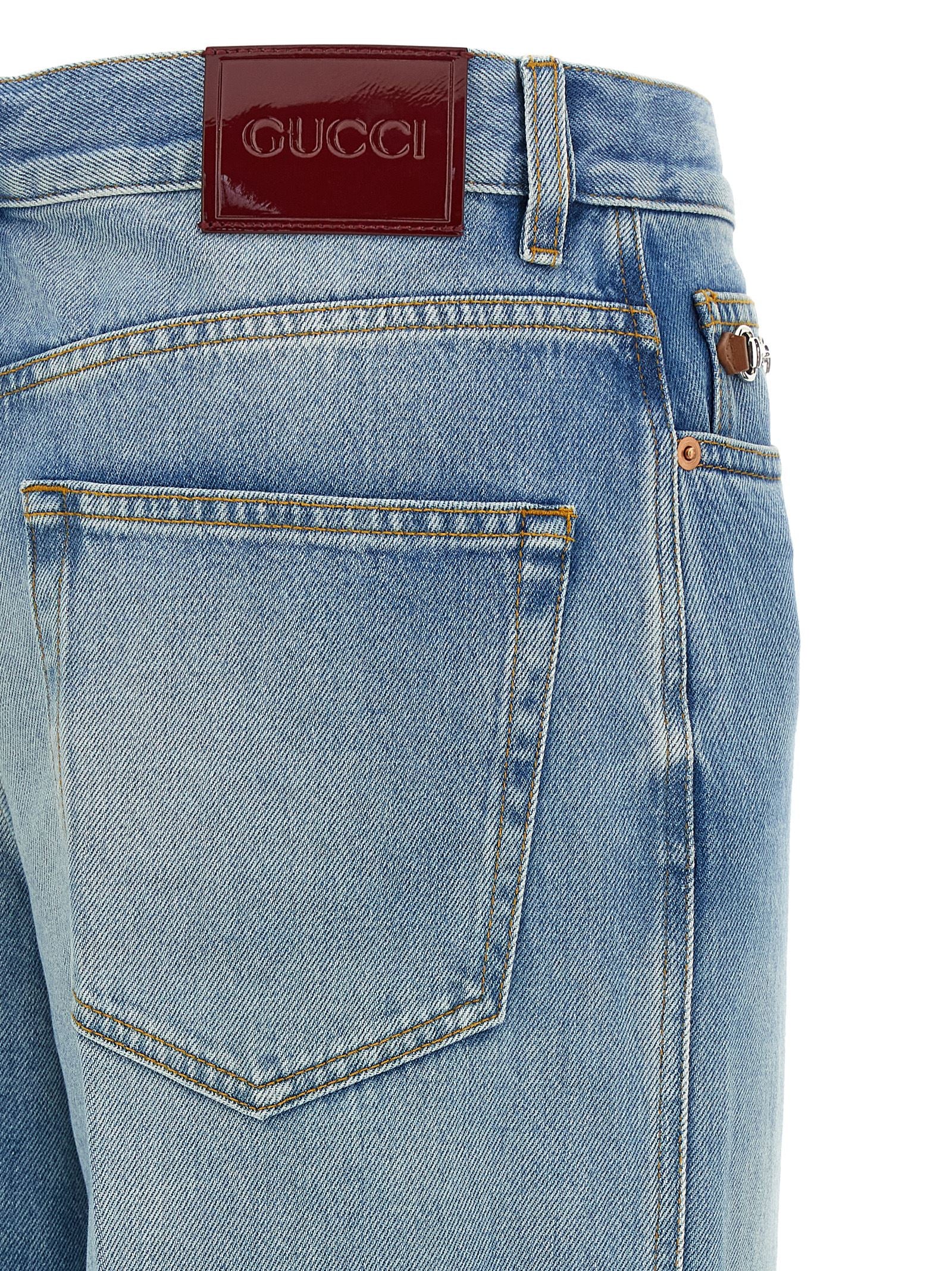 Jeans by Gucci for women in denim cotton light-blue features an sophisticated and flared with a precise long, creating a sophisticated and sophisticated silhouette.
