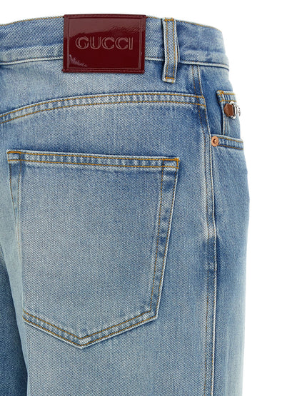 Jeans by Gucci for women in denim cotton light-blue features an sophisticated and flared with a precise long, creating a sophisticated and sophisticated silhouette.