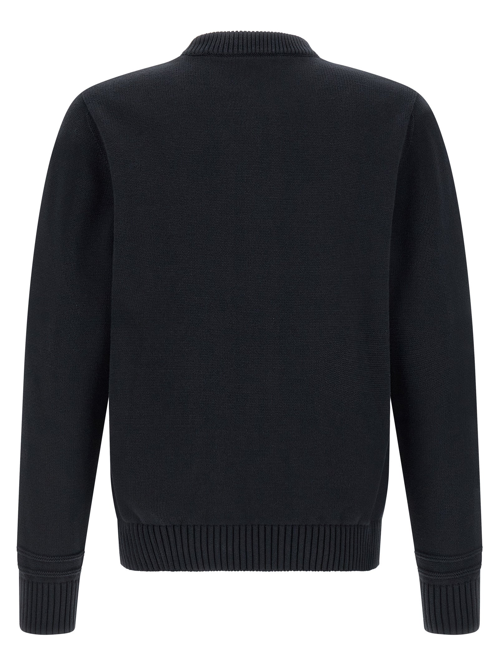Cardigan by Gucci for men in wool cotton blue presents a textural silhouette, artfully finished with a textural crew neckline and for a sophisticated, textural look.