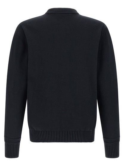 Cardigan by Gucci for men in wool cotton blue presents a textural silhouette, artfully finished with a textural crew neckline and for a sophisticated, textural look.