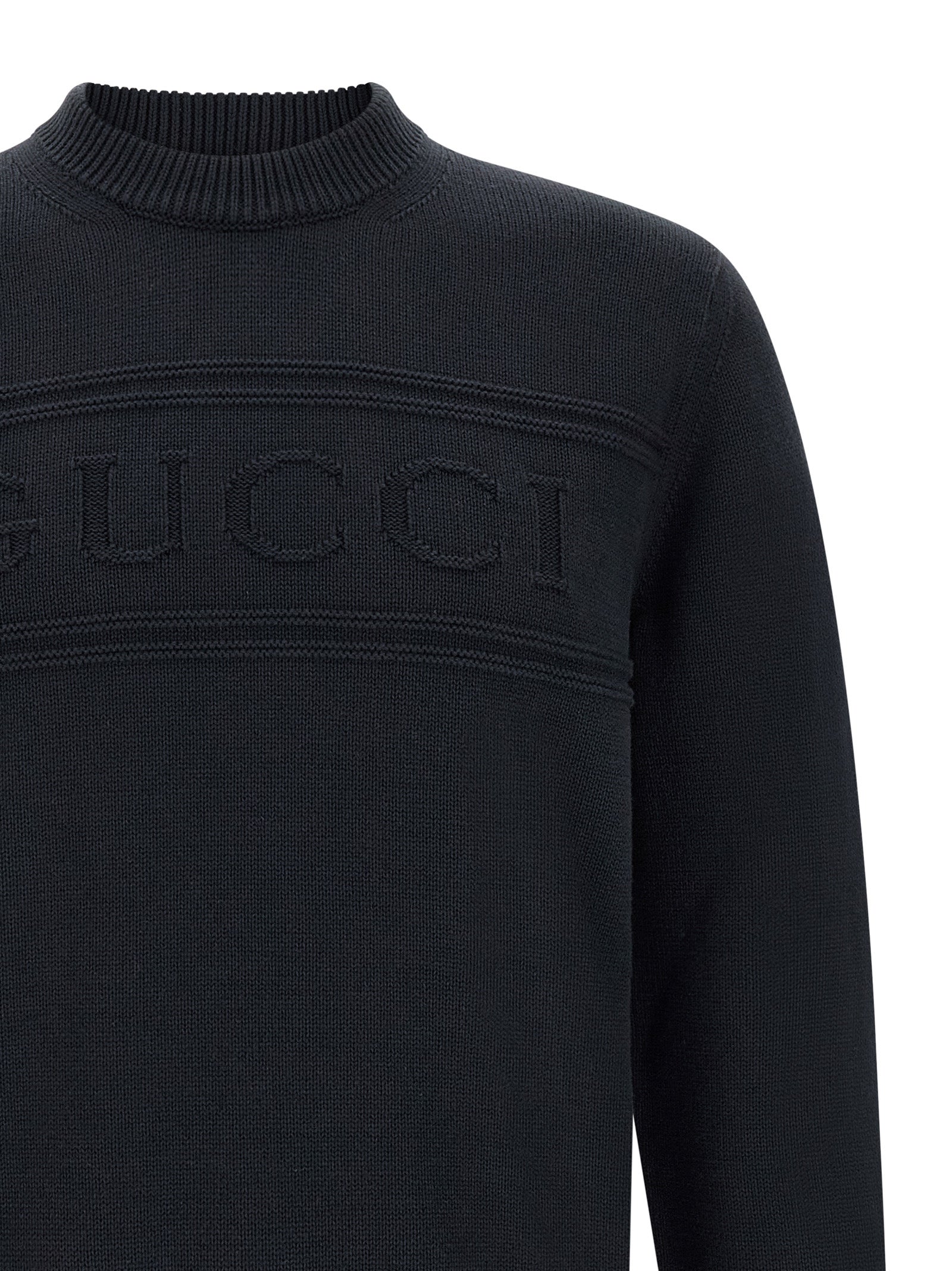 Cardigan by Gucci for men in wool cotton blue features an impeccable silhouette, showcasing a sophisticated crew neckline and detail for a truly impeccable finish.