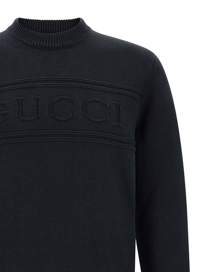 Cardigan by Gucci for men in wool cotton blue features an impeccable silhouette, showcasing a sophisticated crew neckline and detail for a truly impeccable finish.