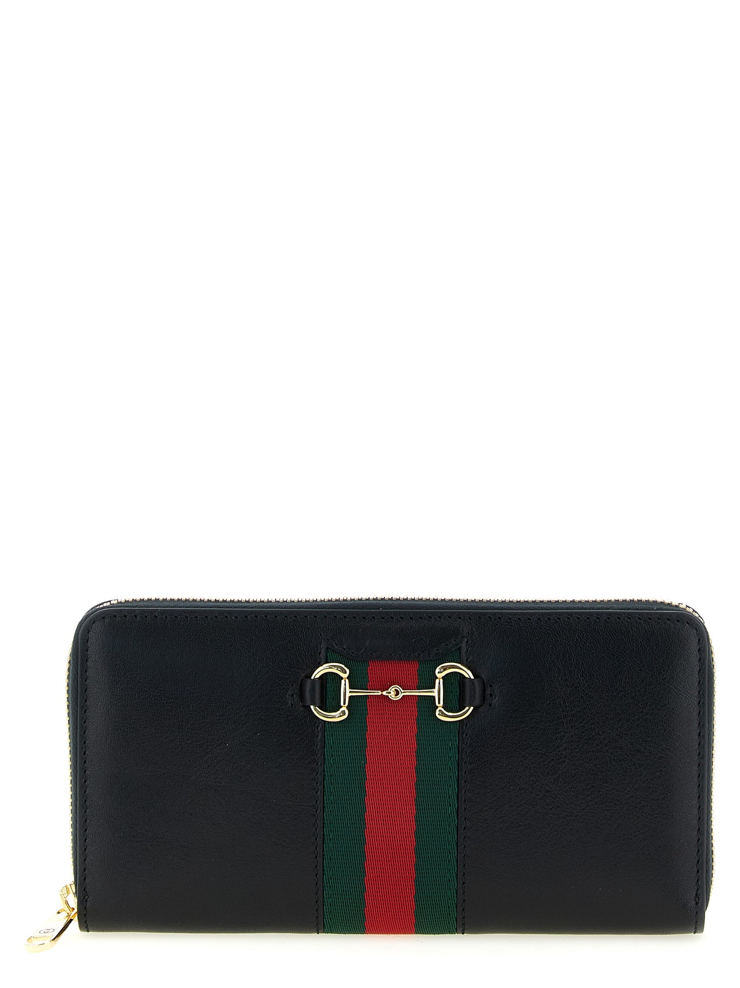 Cardholder Card Case by Gucci for women in calfskin leather black & signature features an dynamic silhouette from the Horsebit Calfskin Leather Cardholder Card Case collection, highlighting dynamic card-organization zip-around for a premium and sophisticated look.