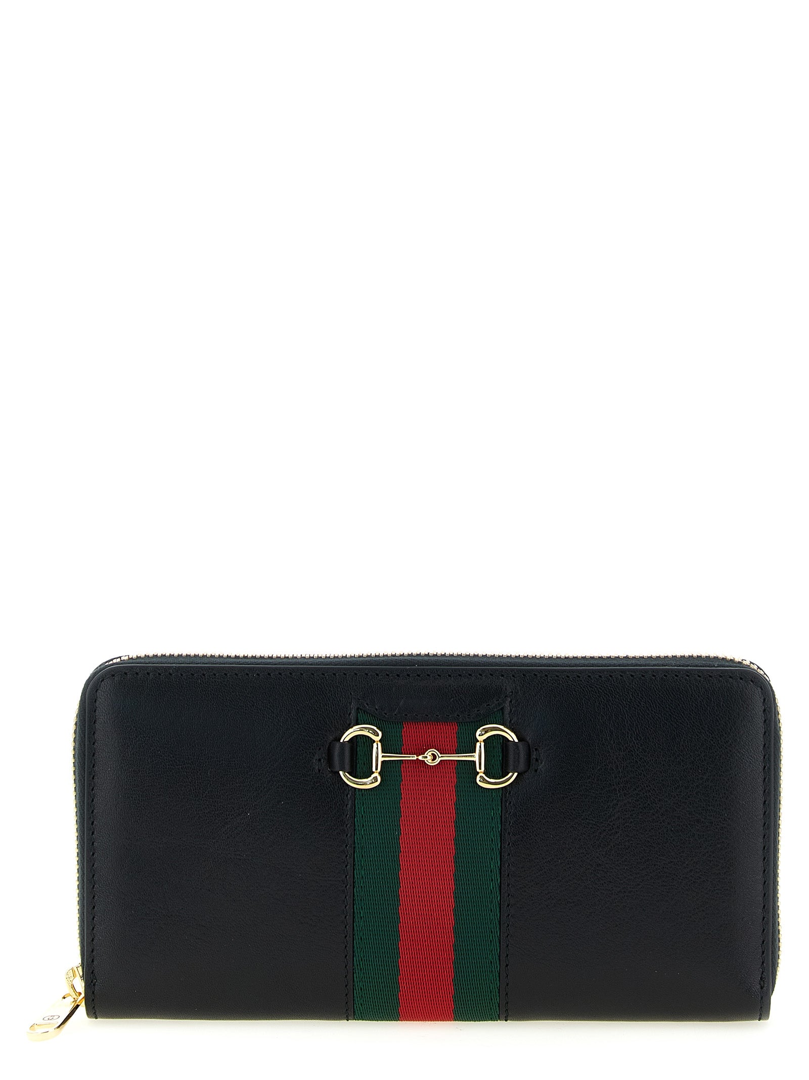 Cardholder Card Case by Gucci for women in calfskin leather black & signature features an dynamic silhouette from the Horsebit Calfskin Leather Cardholder Card Case collection, highlighting dynamic card-organization zip-around for a premium and sophisticated look.