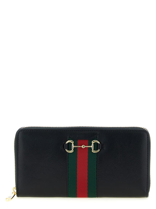 Cardholder Card Case by Gucci for women in calfskin leather black & signature features an dynamic silhouette from the Horsebit Calfskin Leather Cardholder Card Case collection, highlighting dynamic card-organization zip-around for a premium and sophisticated look.