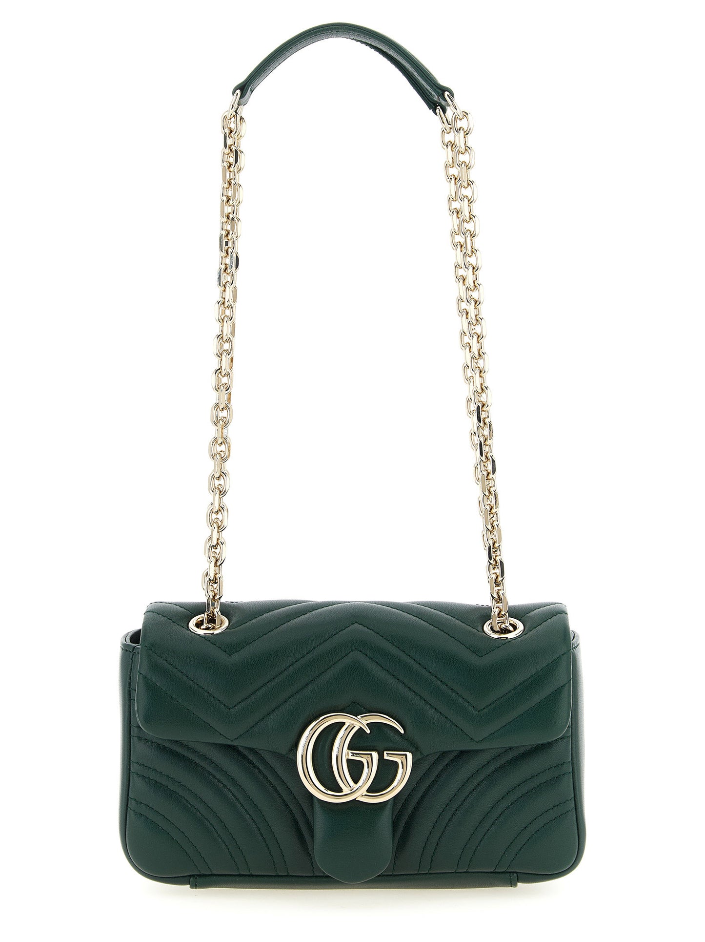 Small Shoulder Flap Bag by Gucci for women in viscose & lamb leather bicolour, green & chevron presents a versatile silhouette, showcasing a secure flap & magnetic and versatile with versatile shoulder-strap for a sophisticated look.