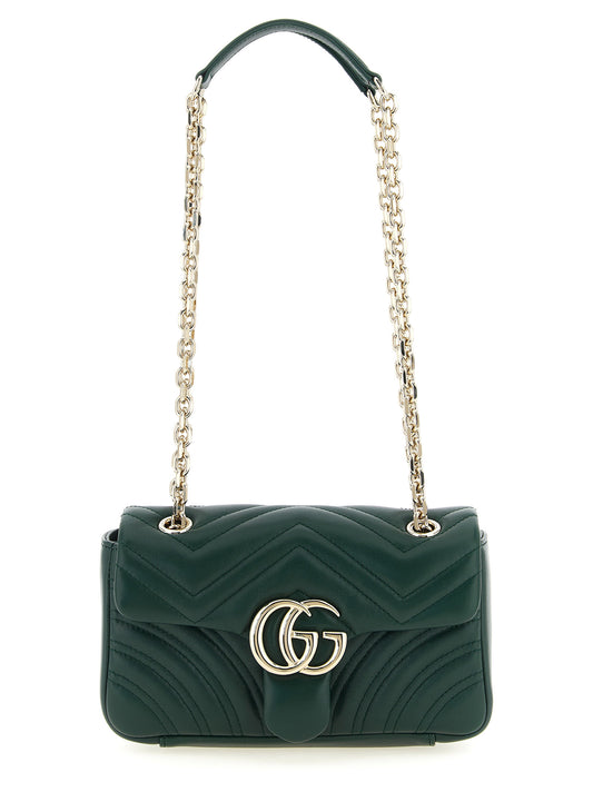 Small Shoulder Flap Bag by Gucci for women in viscose & lamb leather bicolour, green & chevron presents a versatile silhouette, showcasing a secure flap & magnetic and versatile with versatile shoulder-strap for a sophisticated look.
