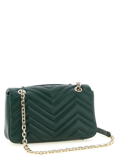 Small Shoulder Flap Bag by Gucci for women in viscose & lamb leather bicolour, green & chevron showcases a enviable silhouette, artfully detailed with a secure flap & magnetic, organized , and versatile shoulder-strap for a enviable look.