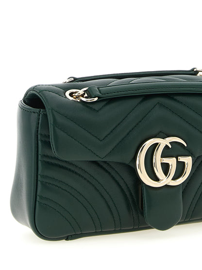 Small Shoulder Flap Bag by Gucci for women in viscose & lamb leather bicolour, green & chevron features a effortless sophistication silhouette, secured by a flap & magnetic with ample and versatile shoulder-strap for a effortless sophistication finish.