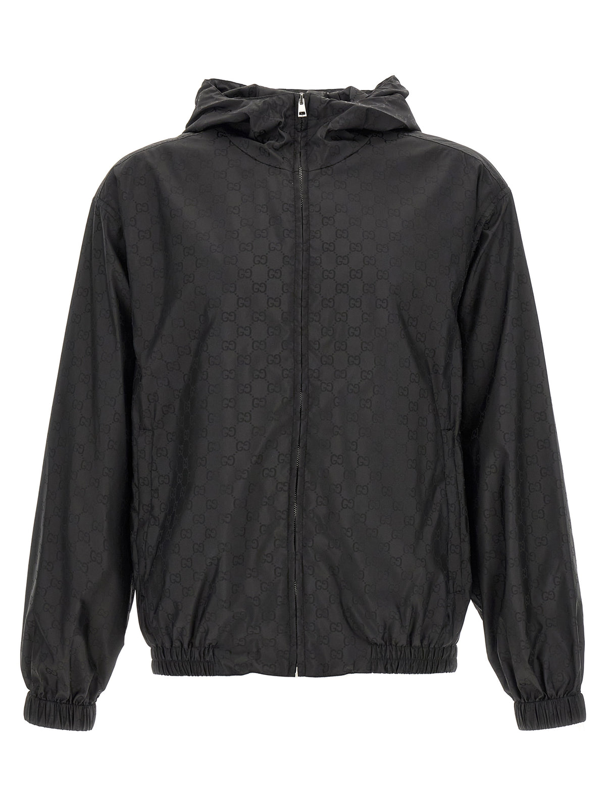 Gucci Gg Men's Nylon & Mesh Hooded Windbreaker Jacket - Black Jacquard