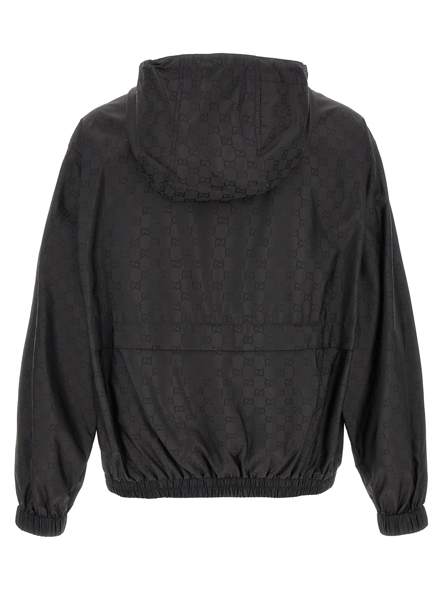 Gucci Gg Men's Nylon & Mesh Hooded Windbreaker Jacket - Black Jacquard