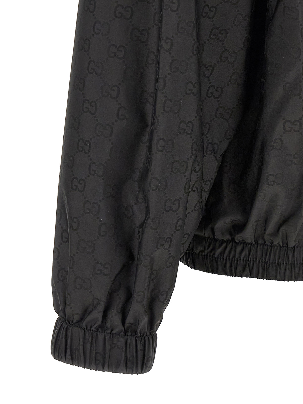 Gucci Gg Men's Nylon & Mesh Hooded Windbreaker Jacket - Black Jacquard