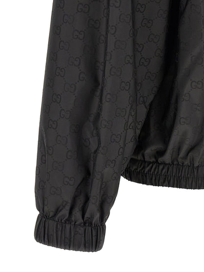 Gucci Gg Men's Nylon & Mesh Hooded Windbreaker Jacket - Black Jacquard